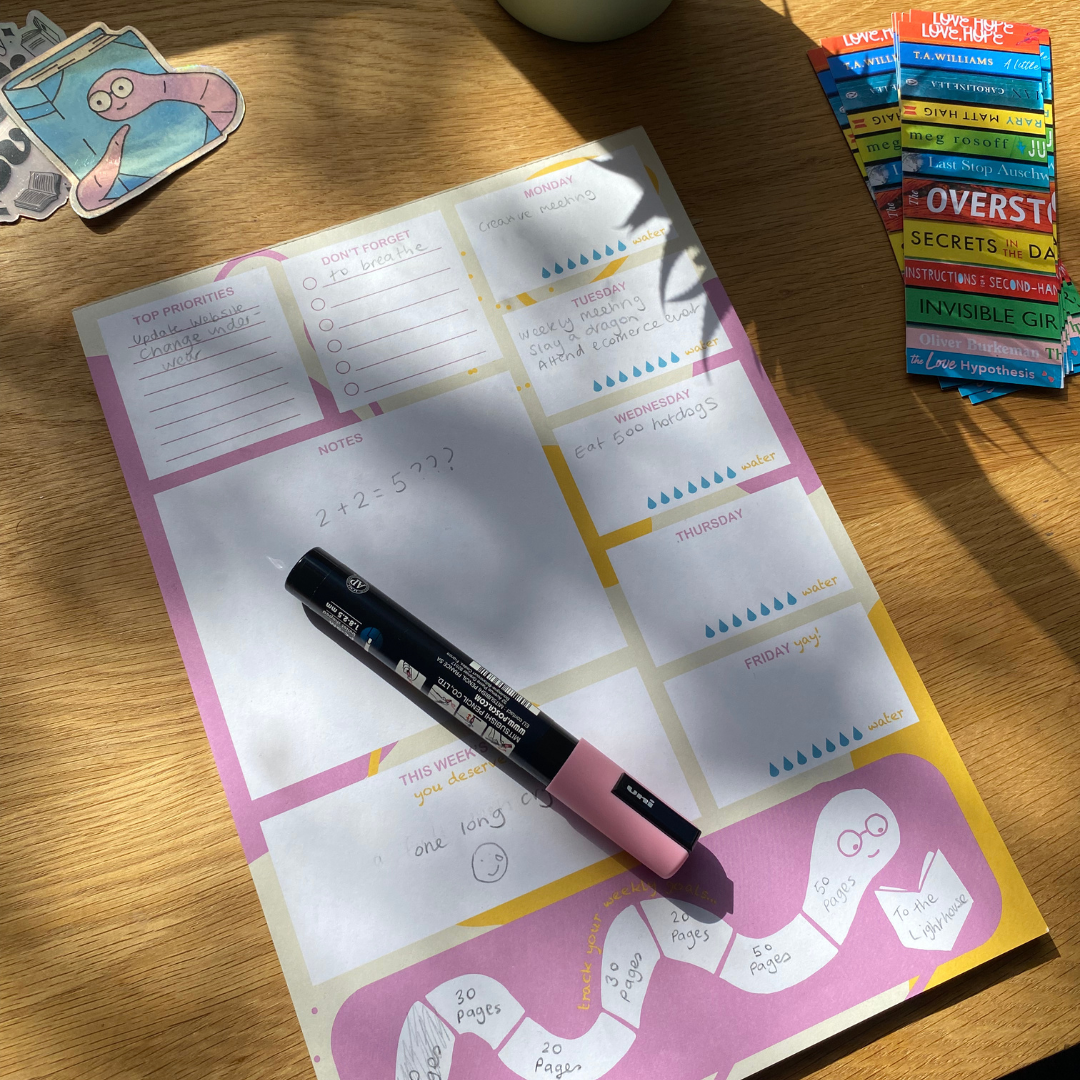 Book Worm Desk Pad Organiser Habit Tracker A4 - Image 2